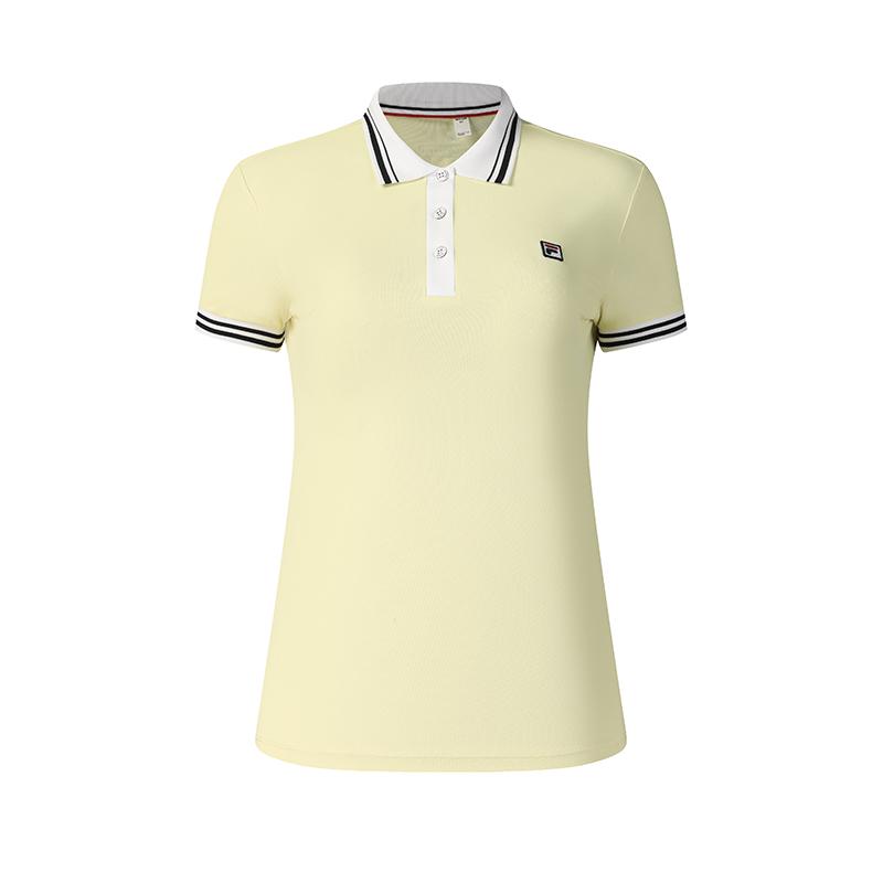 FILA Tennis Series Fashion Versatile Casual Simple Sports Knit Short Sleeve Polo Shirt Women tops Fluorescent-Green A11W523109F-LG