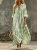 European and American spring and autumn new V-neck pleated striped loose casual dress women
