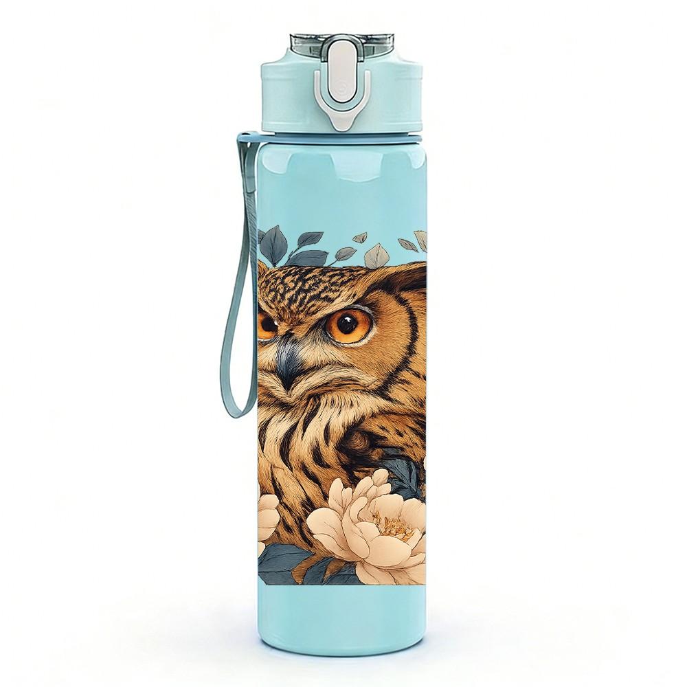1PC Owl Vintage Flower Decor Print 750ml Color Plastic Sports Water Bottle Leakproof Flip Straw Lid Suitable for Sports Office Home Use
