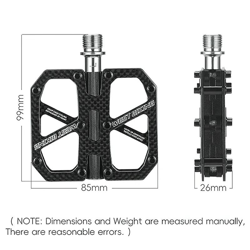 WEST BIKING Carbon Fiber Bicycle Pedals T700 Ultralight Titanium Axle 3 Bearings 2-sided Non-skid Stud MTB Road Bike Accessories