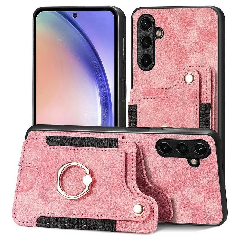 

Кожаный магнитный чехол-кармашек для карт для iPhone 17 16 15 14 13 Xiaomi 13T Poco X5 Pro Чехол-подставка с кольцом для Samsung S24 Ultra S23 A54 Google с ремешком на запястье Google Pixel 6 Pro(fine hole) розовый