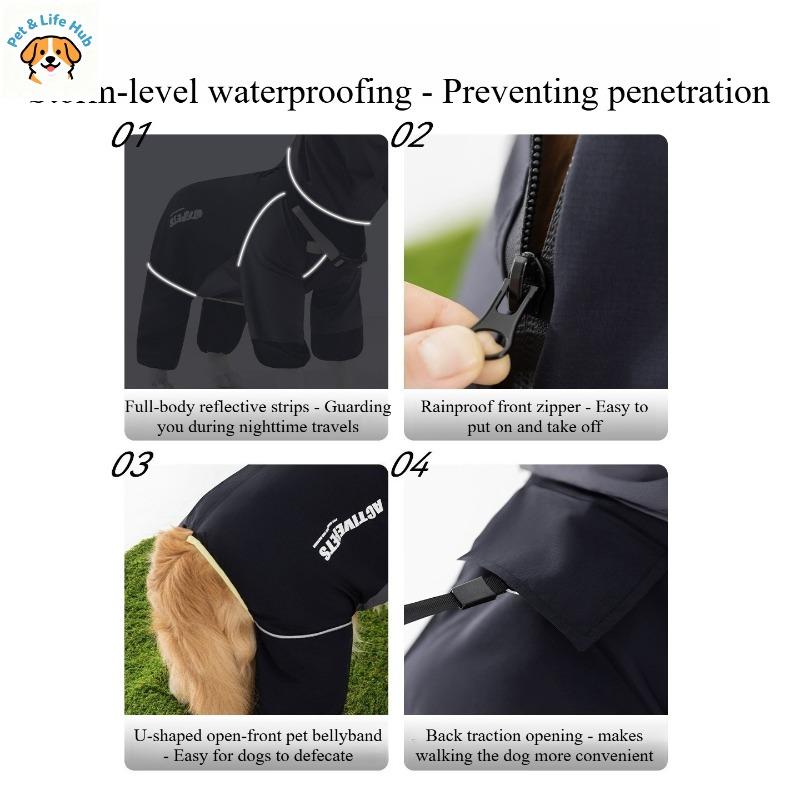 All-Inclusive Waterproof Dog Raincoat For Large Dogs, 4-Legs Full Body Pet Rain Jacket For Golden Retriever Border Collie