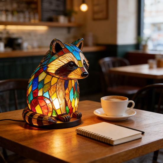 Retro Stained Resin Animal Table Lamp Vintage Style Animal Shaped Bedside Lamp Small Decorative Night Light for Bedroom Nursery Home Decoration