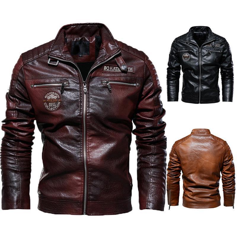 Men's 2020 PU Leather Motorcycle Jacket with Modern Tough Guy Style and Velvet Lining