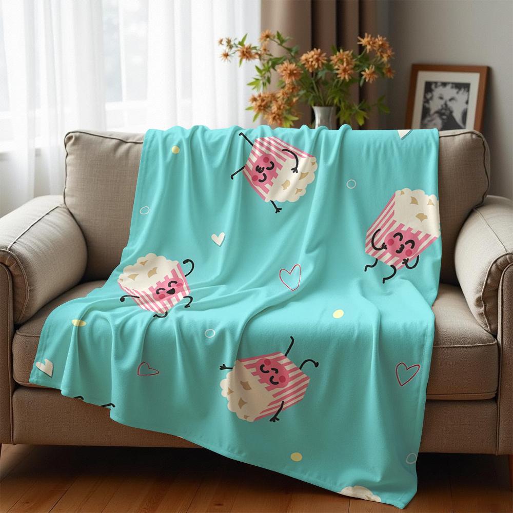 Cute Cartoon Popcorn Box Soft Flannel Blanket Breathable Warm Throw for Office Car Sofa Kids Room Birthday Xmas Gift