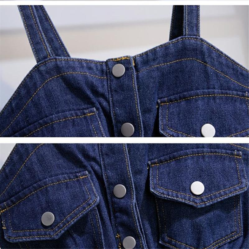Girls Overalls Children Summer Fashion Girls White Thin Short Sleeve Denim Shorts Two Pieces