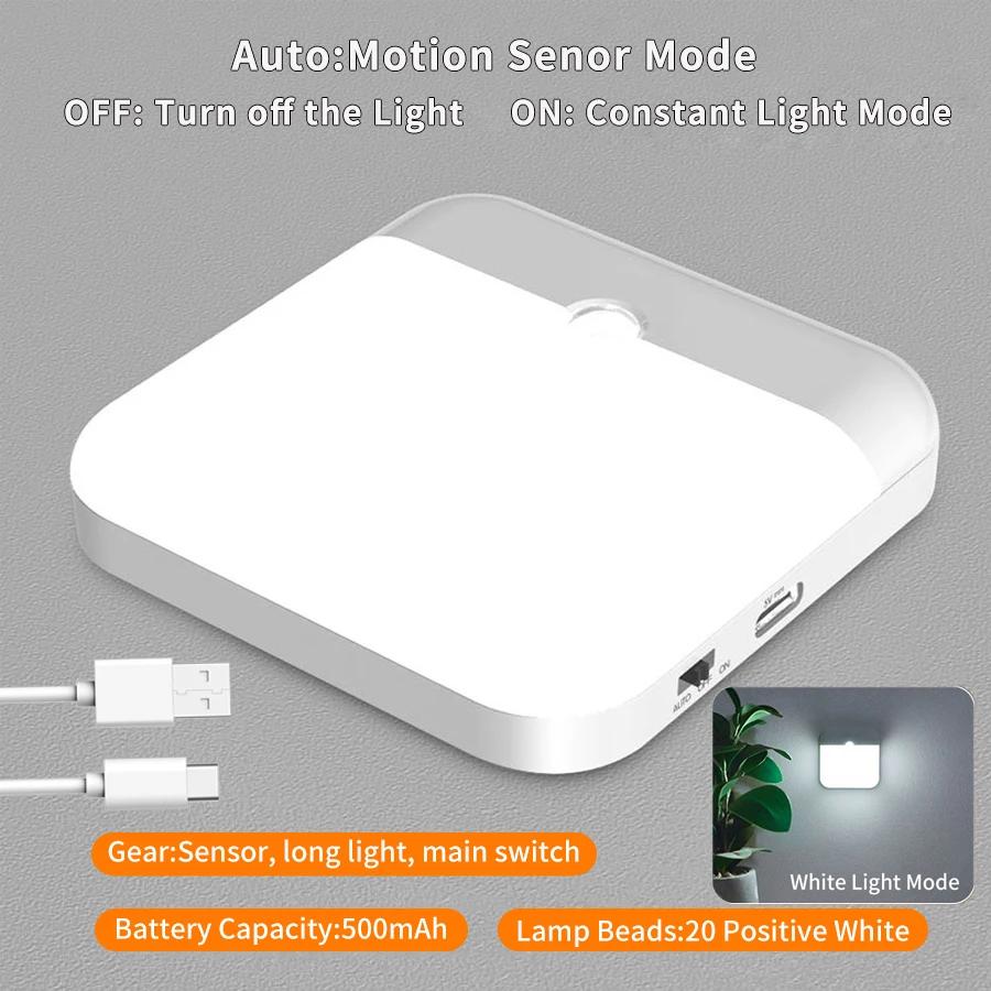 LED Motion Sensor Night Light Led Lamp With Switch Rechargeable Inductor Lights Room Decoration Stairs Closet Indoor Lighting