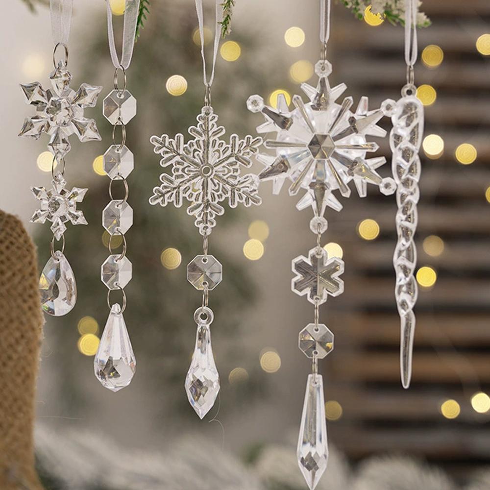 18pcs Crystal Christmas Ornaments  Icicle Ornaments With Drop Pendants Acrylic Snowflake For Christmas New Year Party Decoration