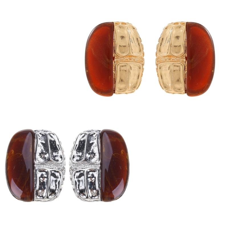 Vintage Styles Brown Amber Resin Splices Earrings for Women Autumn And Winter Sturdy Alloy Jewelry Trend Casual Wear