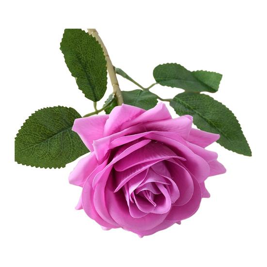 Artificial Rose with Green Leaves Realistic Fake Flower Stem Home Office Wedding Party