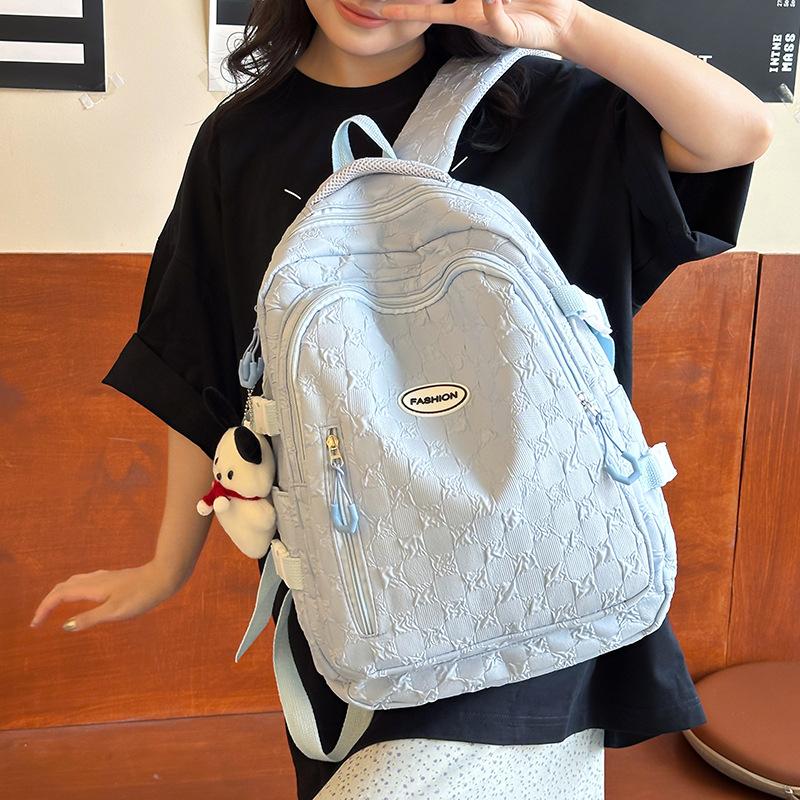 Schoolbag New Middle School Student Schoolbag Women's Korean Version Campus Solid Color Three-dimensional Diamond Fashion Primary