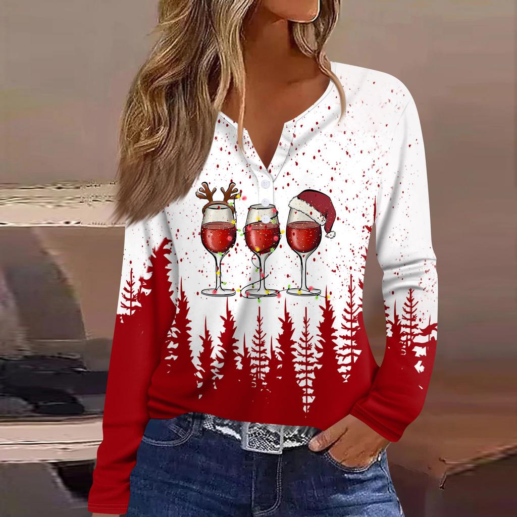 Women's Fashion Casual Floral Print V Neck Long Sleeved Button Up T Shirt Top Long Sleeved Top