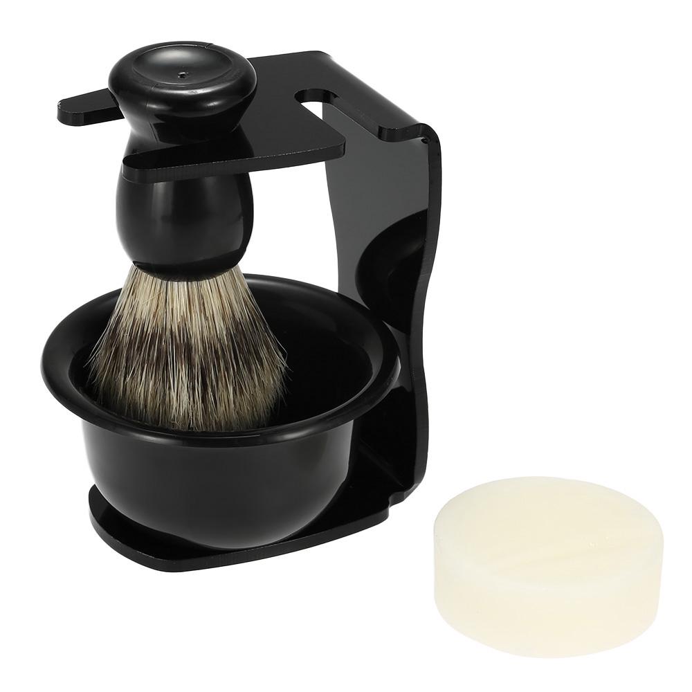 4PC Men Badger Hair Shaving Brush Stainless Steel Mug Bowl Stand Holder Set Kit