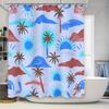 Vibrant Palm Tree Blue Sunburst Shower Curtain for Bathroom Decor Waterproof Fabric with Grommets Set (180x240cm)
