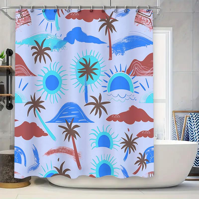 

Vibrant Palm Tree Blue Sunburst Shower Curtain for Bathroom Decor Waterproof Fabric with Grommets Set (180x240cm) 90x180cm