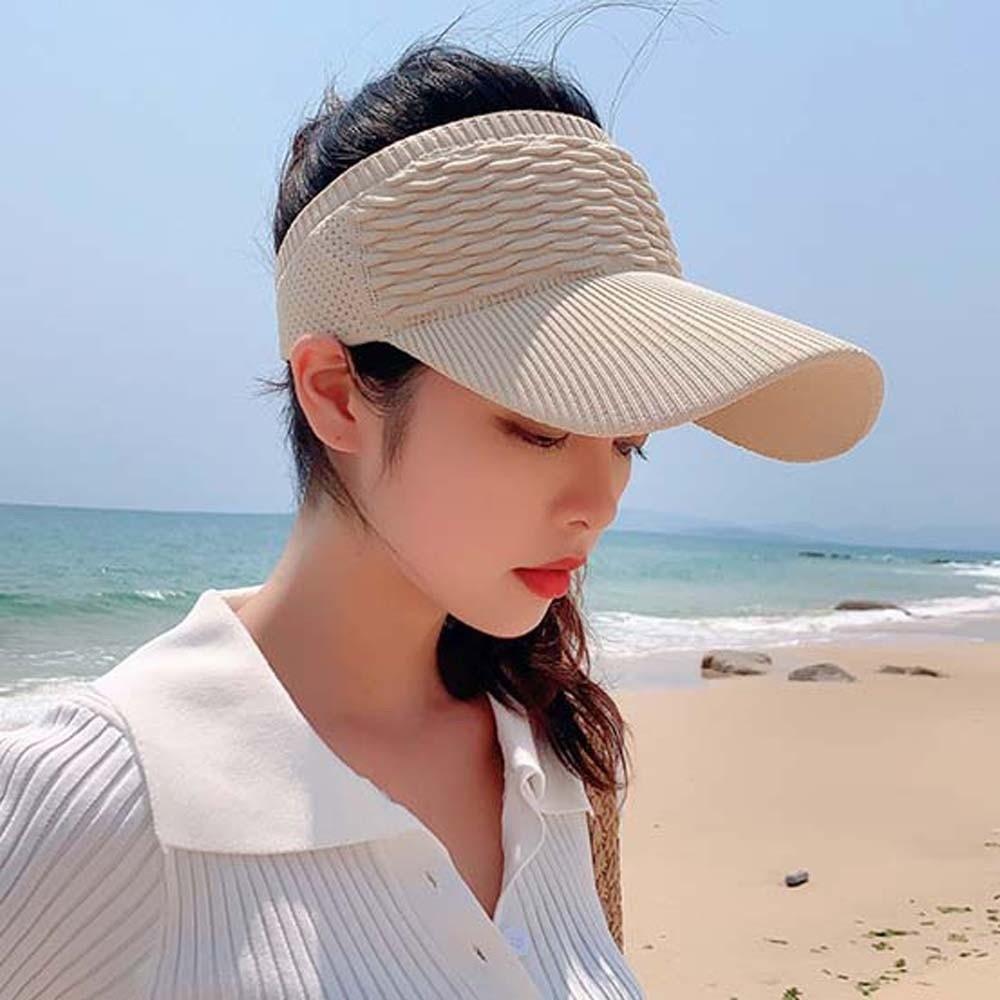 Solid Color Fish Scale Knitted Visor Cap Portable Sunscreen Empty Top Hat Long Brim Sun Cap Men