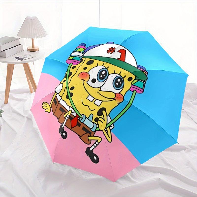 1pc SpongeBob Self-Folding Umbrella, 8-Bone Compact Travel Umbrella, Durable Plastic And Iron Frame128