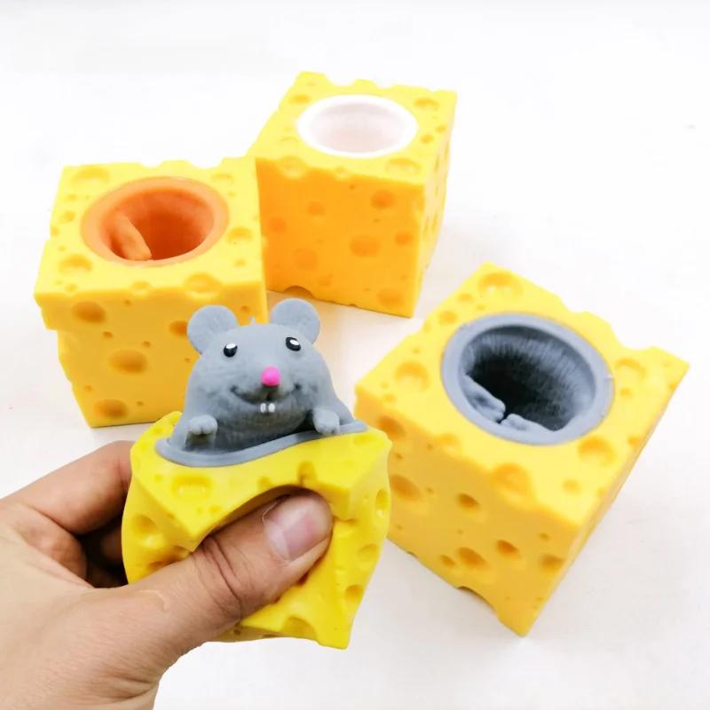 Funy Pop Up Funny Mouse And Cheese Block Squeeze Anti Stress Toy Hide And Seek Figures Stress Relief Fidget Toys For Kids Adult