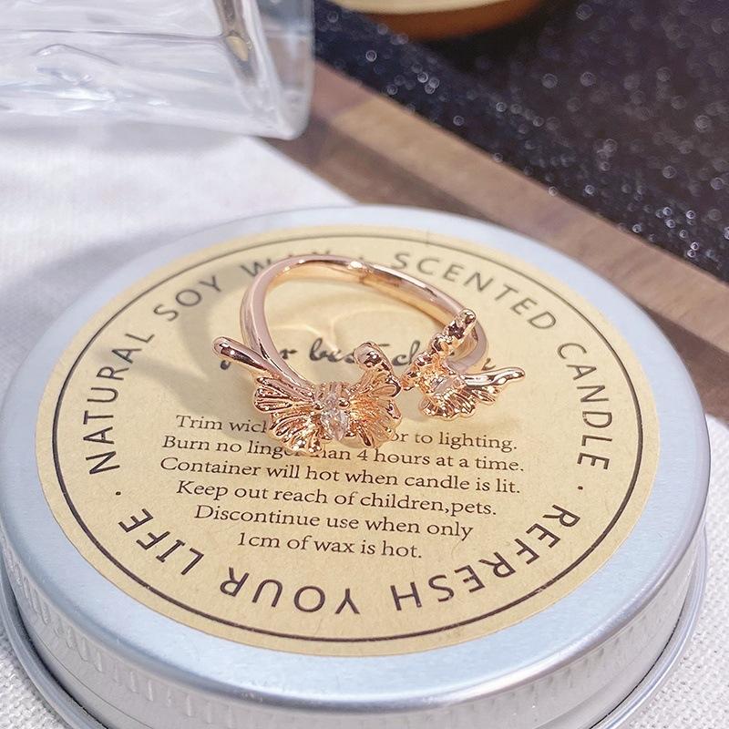 Vintage Rose Gold Full Of Diamonds Zircon Super Fairy Open Ring Creative Fashion Ring Geometric Gold Suit Women