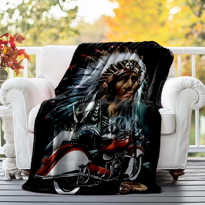 Indian Motorcycle Flannel Blanket Soft All-Season Throw, Design for Camping, Car Travel, Hiking Sofa, Bed, Office Perfect Gift for Parties