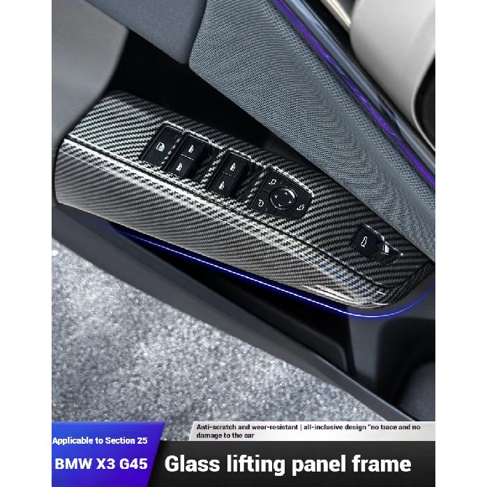 For BMW X3 G45 2025 Carbon Fiber Texture The Glass Key Frame of the Car Window Lift Panel Is Decorated with Interior Accessories