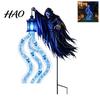 Resin Cemetery Figurines Halloween Grim Reaper Garden Stake Light, Battery Powered Outdoor Spooky Waterfall Glow Decorations Pathway Lamp with Lantern