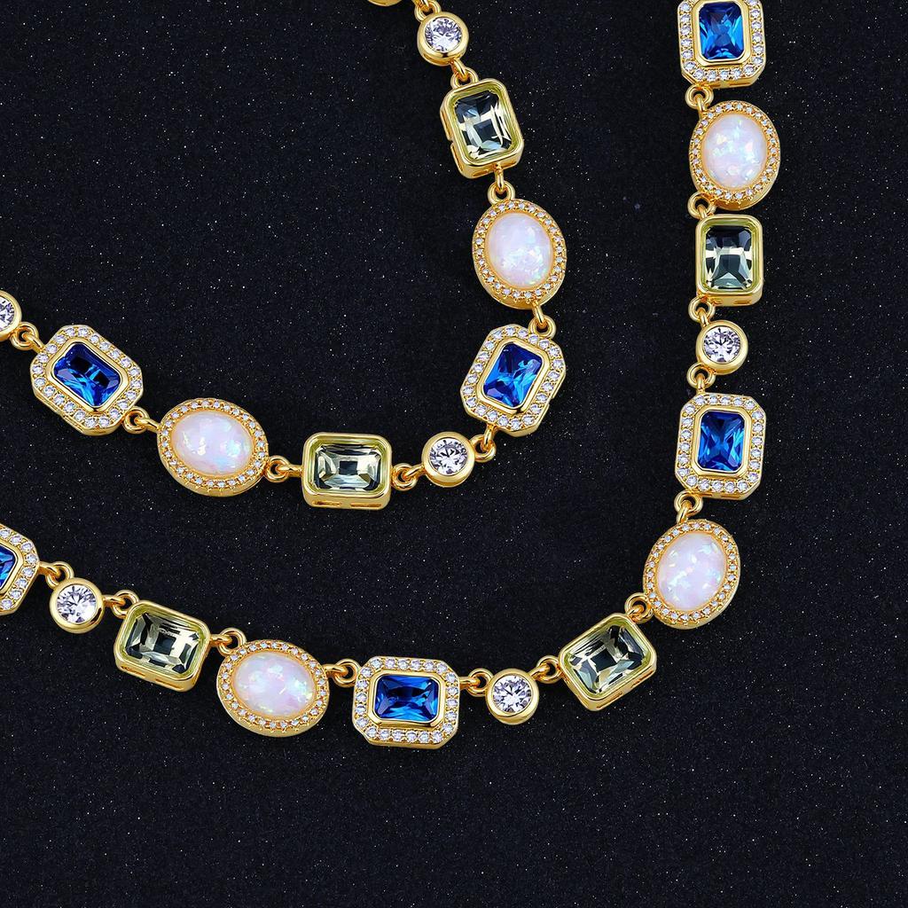 Hip Hop Farbiger Edelstein Halskette Zirkon Schmuck Accessoires Damen High Sense Leichter Luxus Schlüsselbeinkette