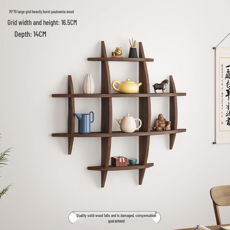Chinese Solid Wood Wall-Mounted Teacup Rack - Antique Curio Shelf and Tea Set Display Stand