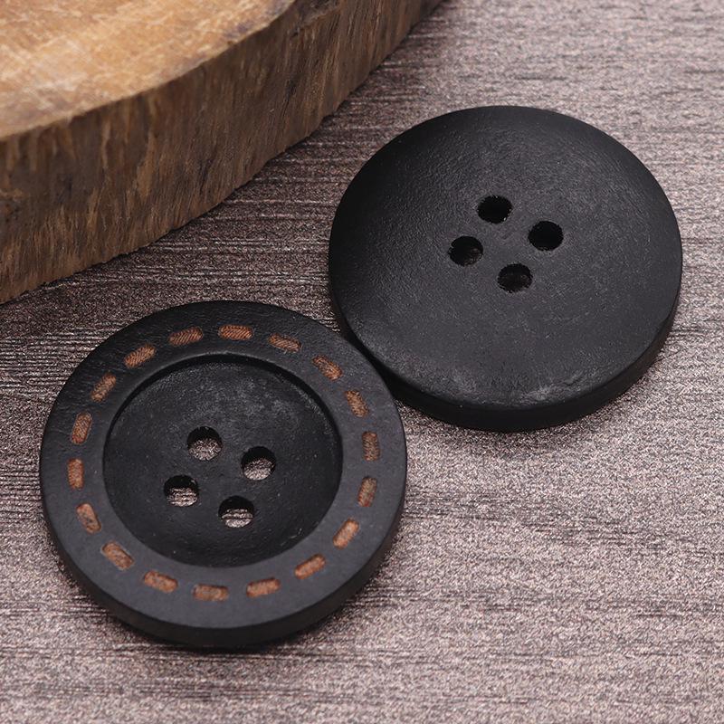 Laser-Dotted Retro Wooden Coat Buttons - Natural Wood Wide Edge for Shirt, Cardigan, or Trench Coat
