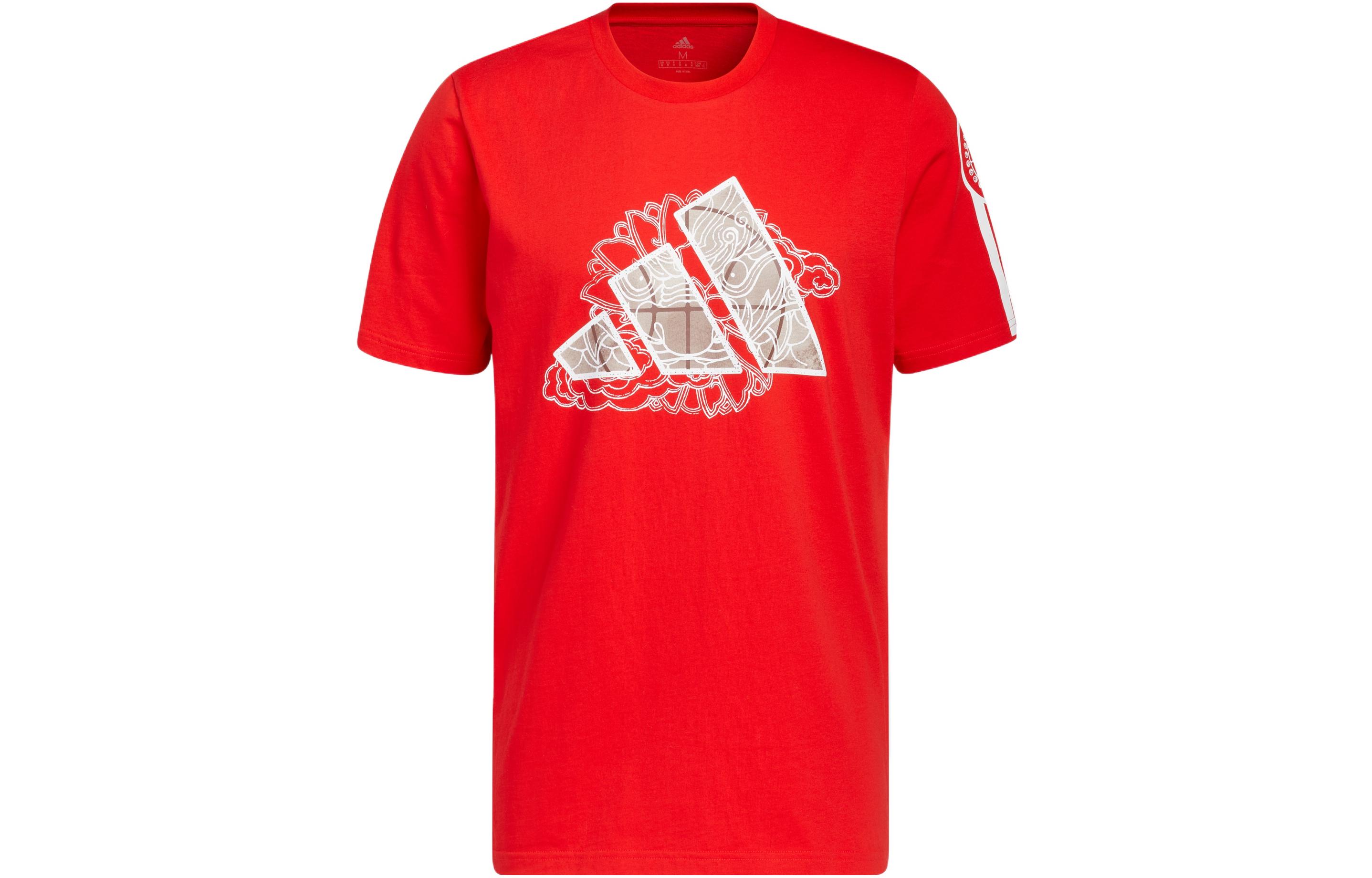 Adidas T Shirts Men s Red Crew Neck Moderate Straight Fit Red|M