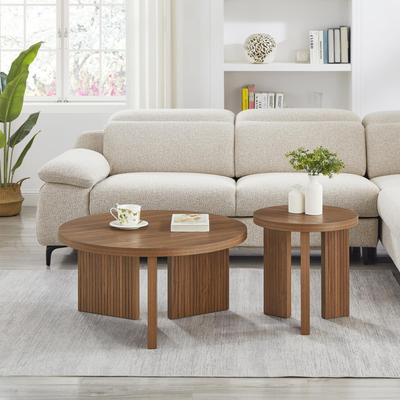Modernes rundes Couchtisch-Set mit gerillter Struktur Beistelltisch Couchtisch - Eleganz & Funktionalität für Wohnzimmer und Büro (2 Stücke)