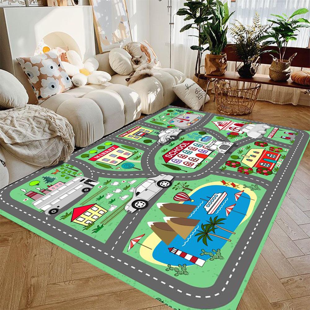 Interactive City Highway Play Mat for Kids Toy Cars Non Slip Floor Rug Educational Playroom Carpet for Boys Girls Bedroom Gifts