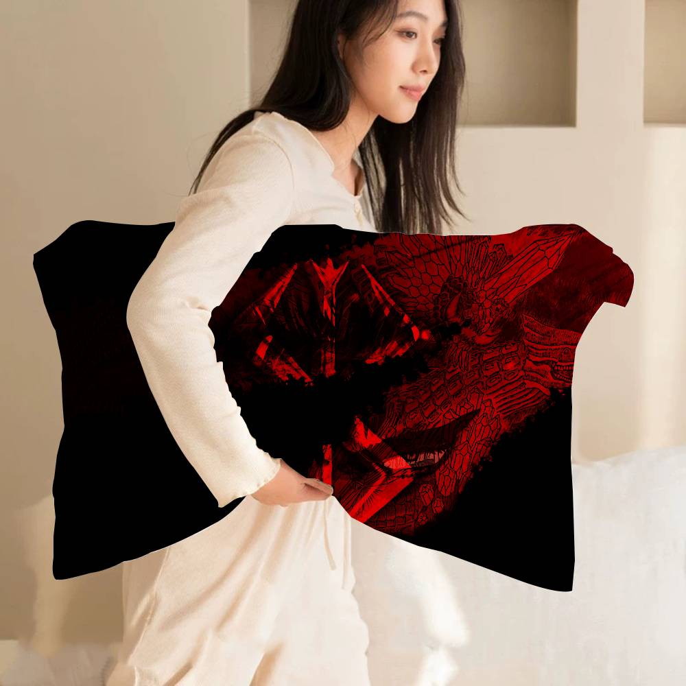 Classic Dark Anime B-Berserk Pillow Towel Made Of Polyester Non-slip Cartoon Style Breathable Washable Pillowcase For Home Use
