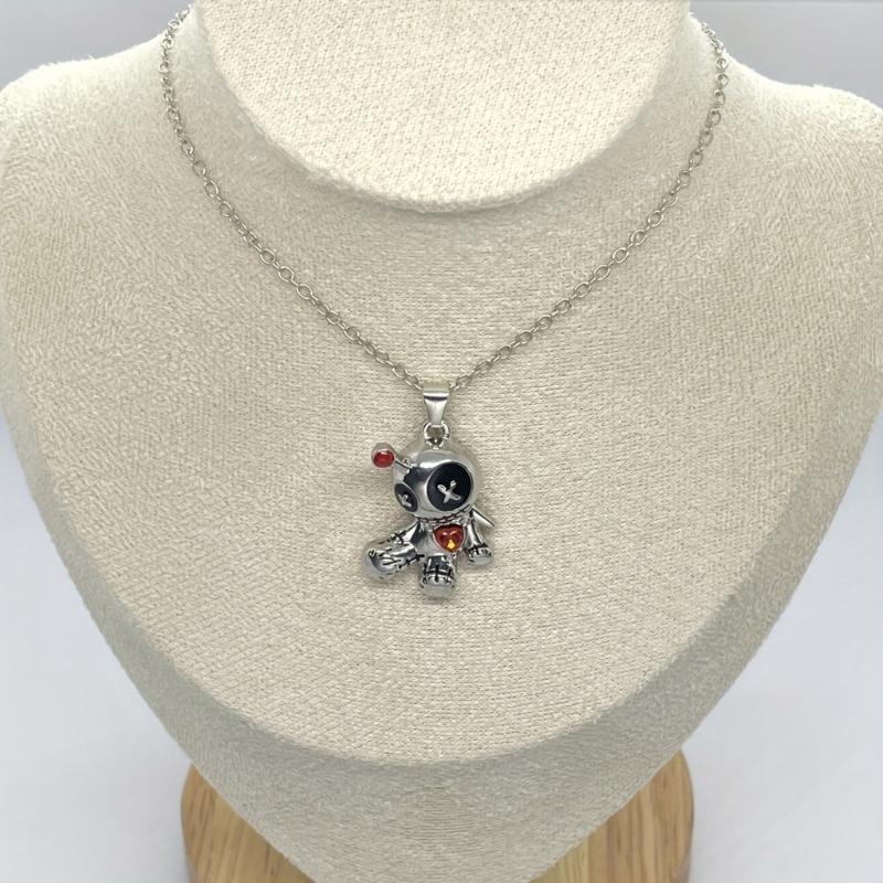 Mysterious Voodoo Doll Pendant Necklace And Earring Set Fashionable Neck and Ear Jewelry For Unique Style Enthusiasts