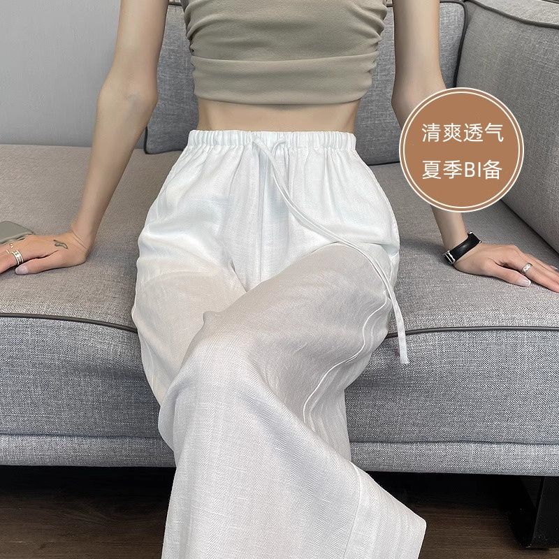 

Летние тонкие льняные широкие брюки женские с высокой талией драпированные повседневные прямые белые брюки из хлопка и льна премиум-класса XL