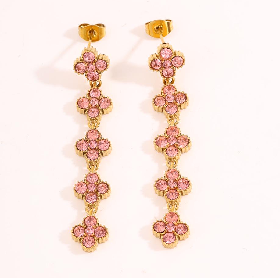 Colorful Diamond Four-Leaf Clover Jewelry Set - Necklace, Bracelet & Earrings for Women