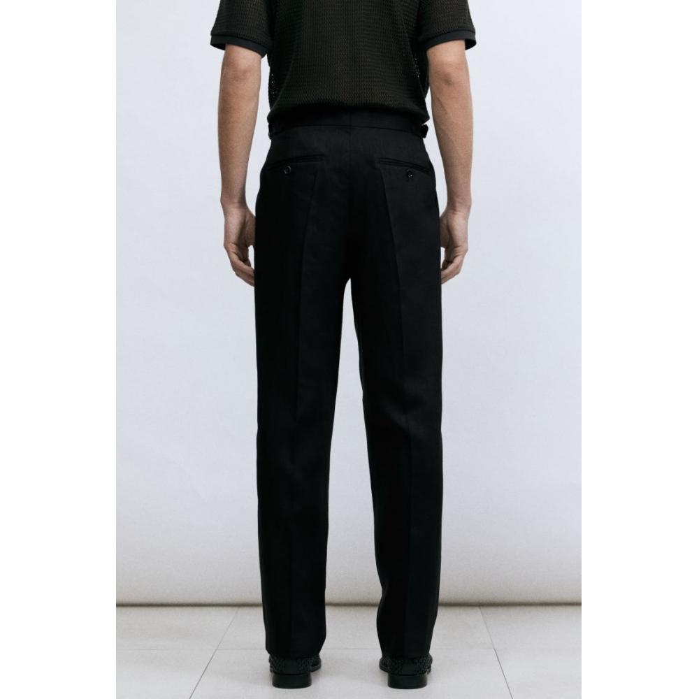 H M Linen Blend Suit Pants Regular Fit Black