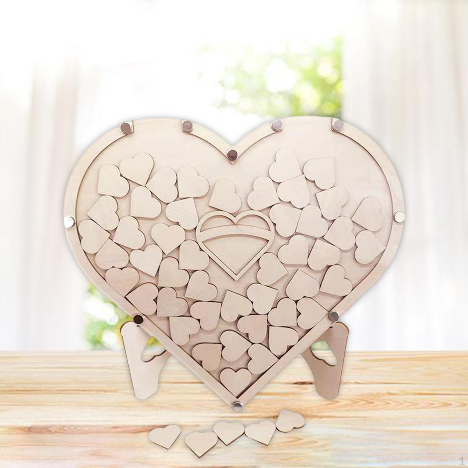 Wedding Guest Book Sign Decor with 60Pcs Wooden Hearts, for Birthday Events