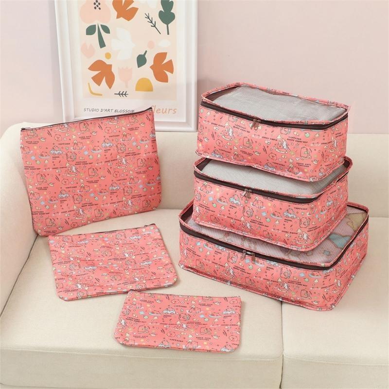 6 Pieces Luggage Sorting Set Featuring Packing Cubes Shoe Bag Cosmetic Case and Laundry Pouches for Tidying Travel X3UC