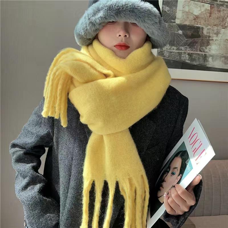New Mohair Women Scarf Female Winter Warm Thickened Solid Color Long Scarves Soft Coarse Braid Tassel Shawl Viscose Wrap Shawls