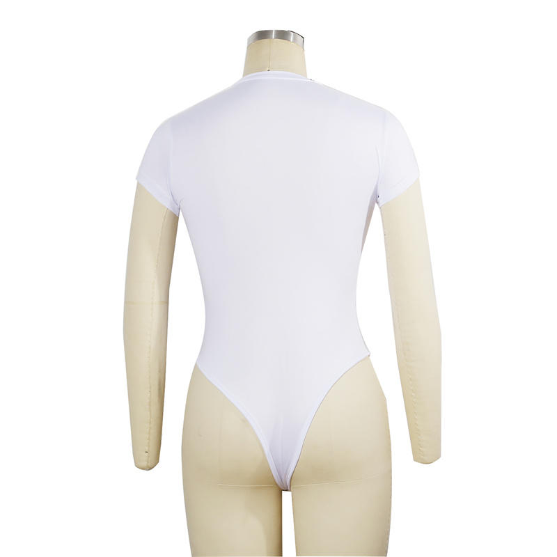 Women’s Short Sleeve O Neck Bodysuit Tight Fitting Solid Color Sexy Open Design Casual Outfit Matching Skinny One-Piece Body Top