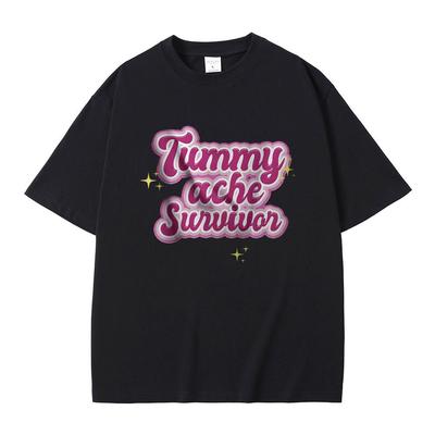 Tummy Ache Survivor Graphic Print T-shirt Male Meme Oversized Cotton T Shirts Unisex Unisex's Casual Funny Vintage Short Sleeve Tees