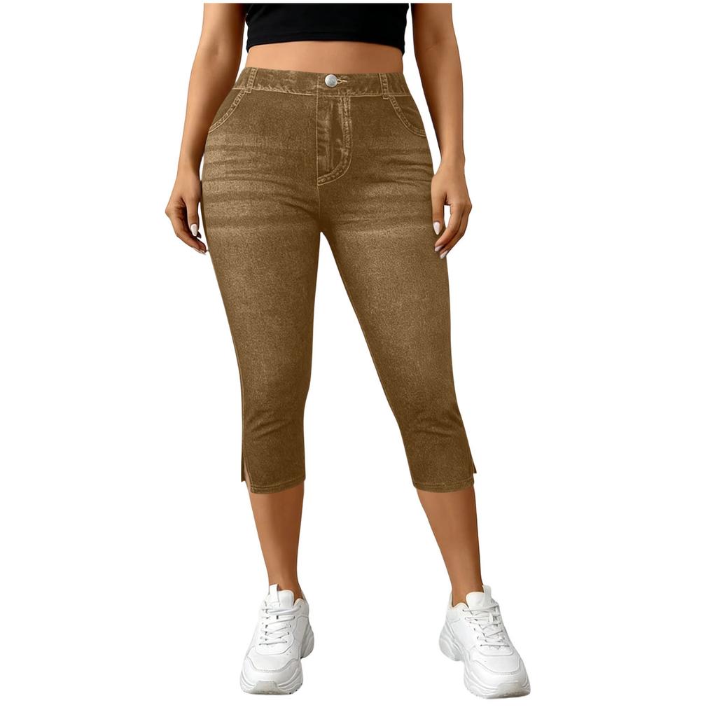 Pantaloni Capri da Donna in Denim Elasticizzato Vita Media Vestibilità Slim Jeans Corti con Classico Design a Cinque Tasche per l'Uso Quotidiano