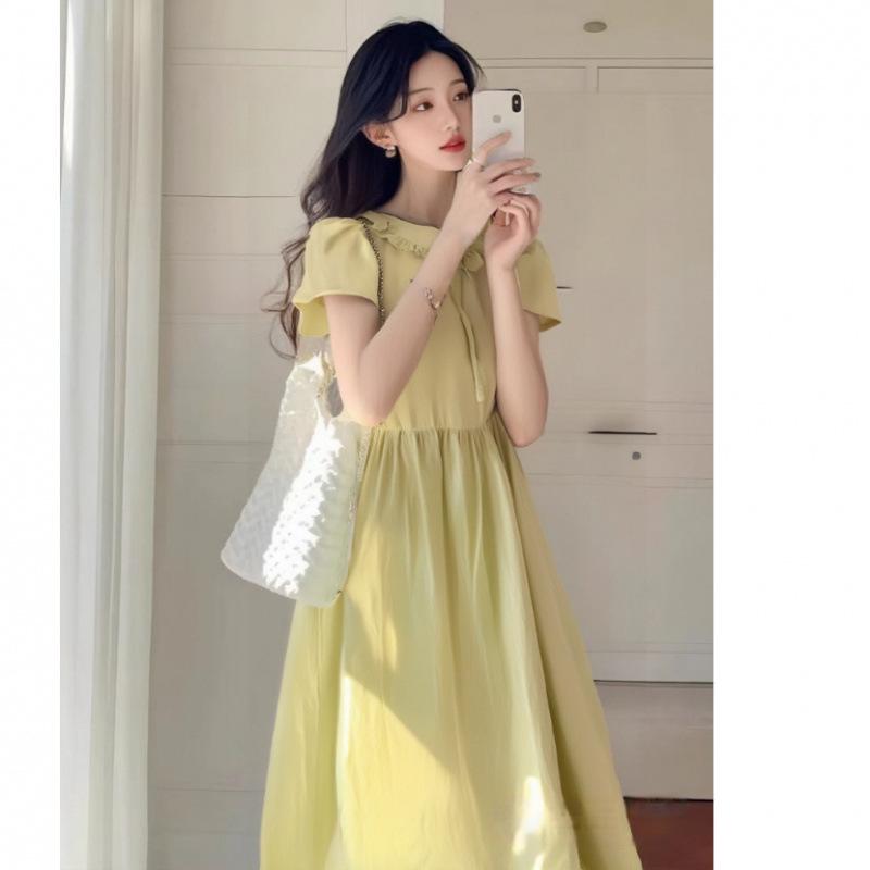 2026 Petite Yellow French Maternity Summer Dress - Elegant Vacation Style
