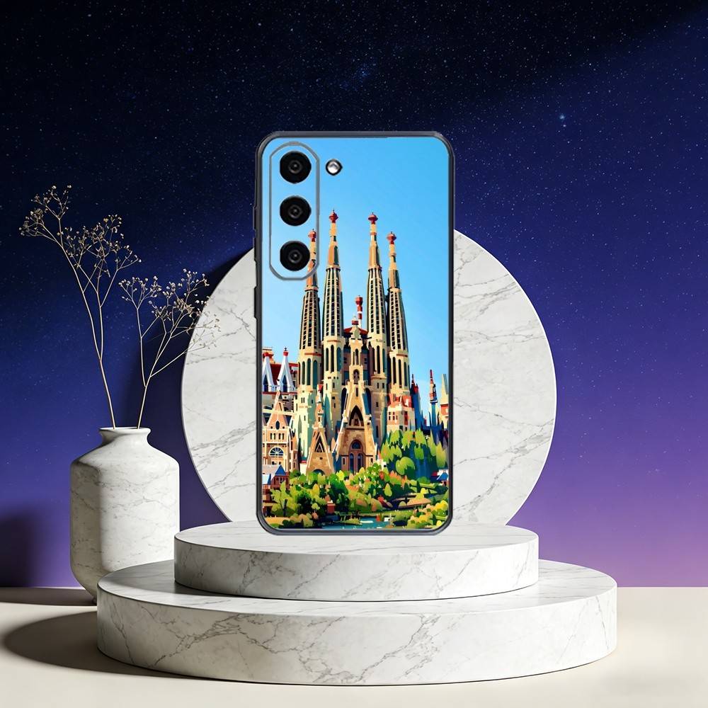 Architektonische Kulisse von Barcelona Handyhülle Für Samsung Galaxy A73,A72,A71,A70,A53,A52,A51,Andere Weiche Schwarze Hülle