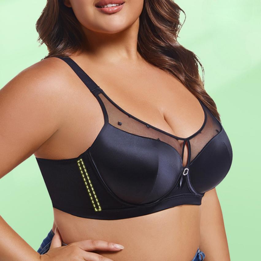 European and American Light-weight Plus-size Underwear Silky Glossy Cloth Splicing Sexy Gathered Breathable Bra