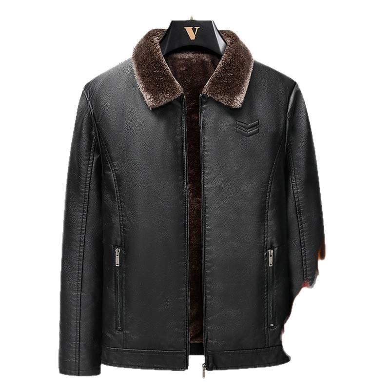 2025 Plush Men's PU Leather Jacket - Thickened, Versatile Lapel Coat for Autumn/Winter