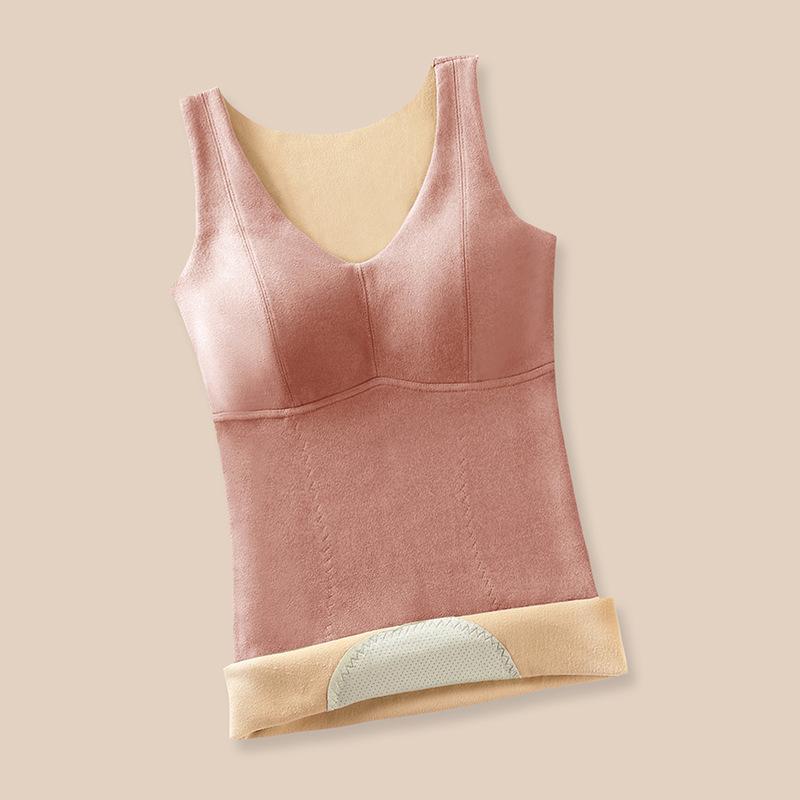 FINETOO Women's Autumn and Winter Fleece-lined Thickened Thermal Vest Solid Color Warm Heat-Generating Underwear Seamless Sleeveless Top