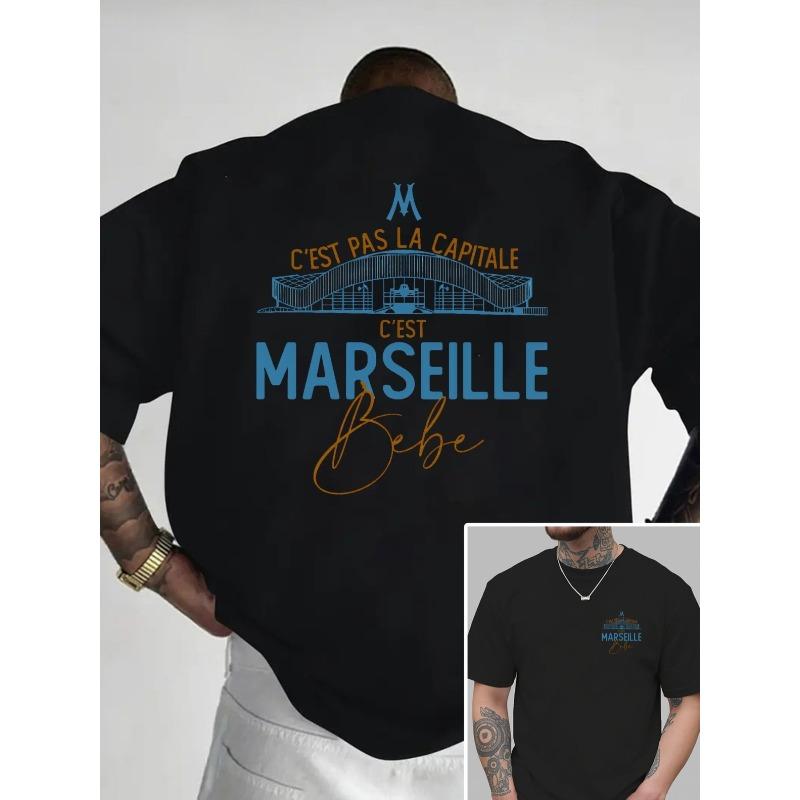Taglie europee Marsiglia, Francia Marsiglia Stampa fronte e retro doppia faccia Nuova T-shirt da uomo girocollo Casual Sportiva alla moda Top