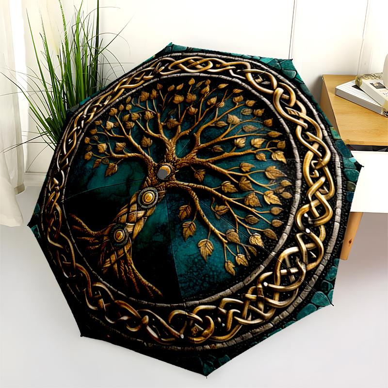 1PC Celtic Tree of Life Umbrella Portable Folding Umbrella Iron Frame Hole Bone Structure Outdoor Home Umbrella A15